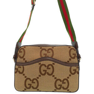 GUCCI Jumbo GG Web Stripe Messenger Crossbody Bag Brown